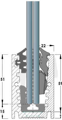 Vue détaillée du profilé avec le verre du garde-corps terrasse DELOS 2